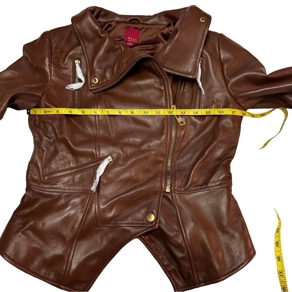 G.I.L.I. Leather Jacket with Zipper Details Size 4 British Tan NWT - Picture 11 of 16